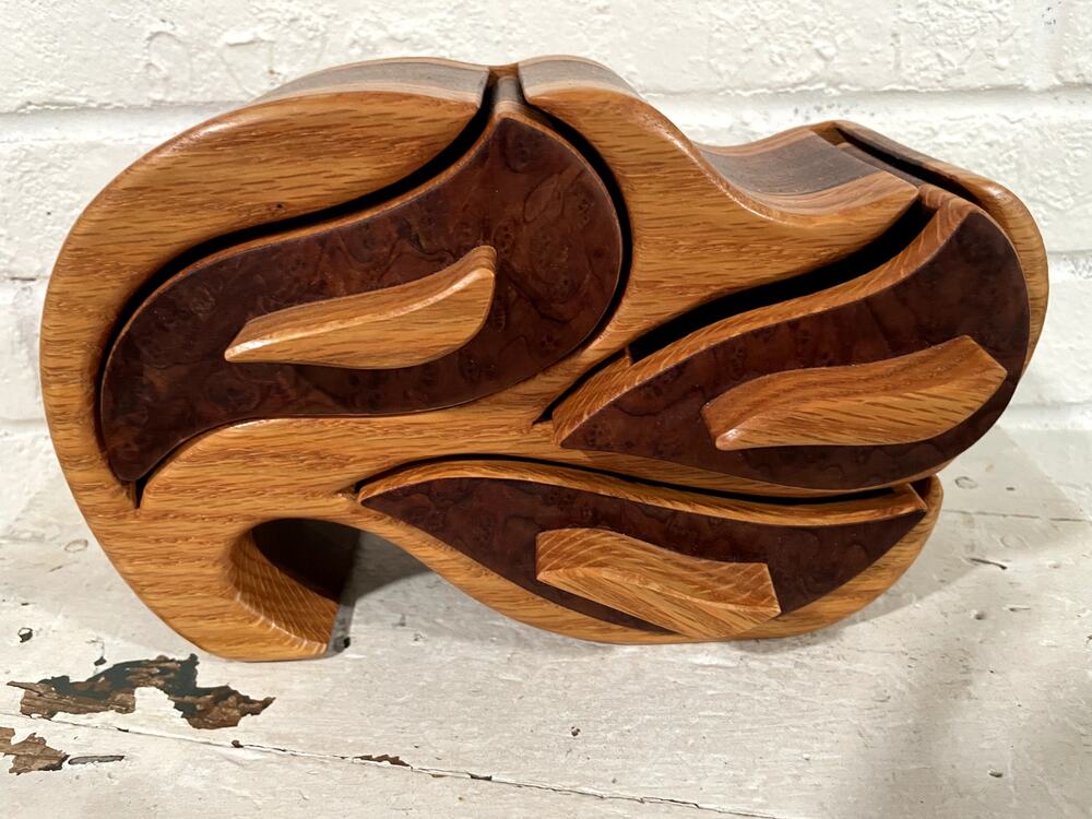 Handcrafted Bandsaw Wooden Puzzle Box Hidden Compartment Jewelry Keepsake Box